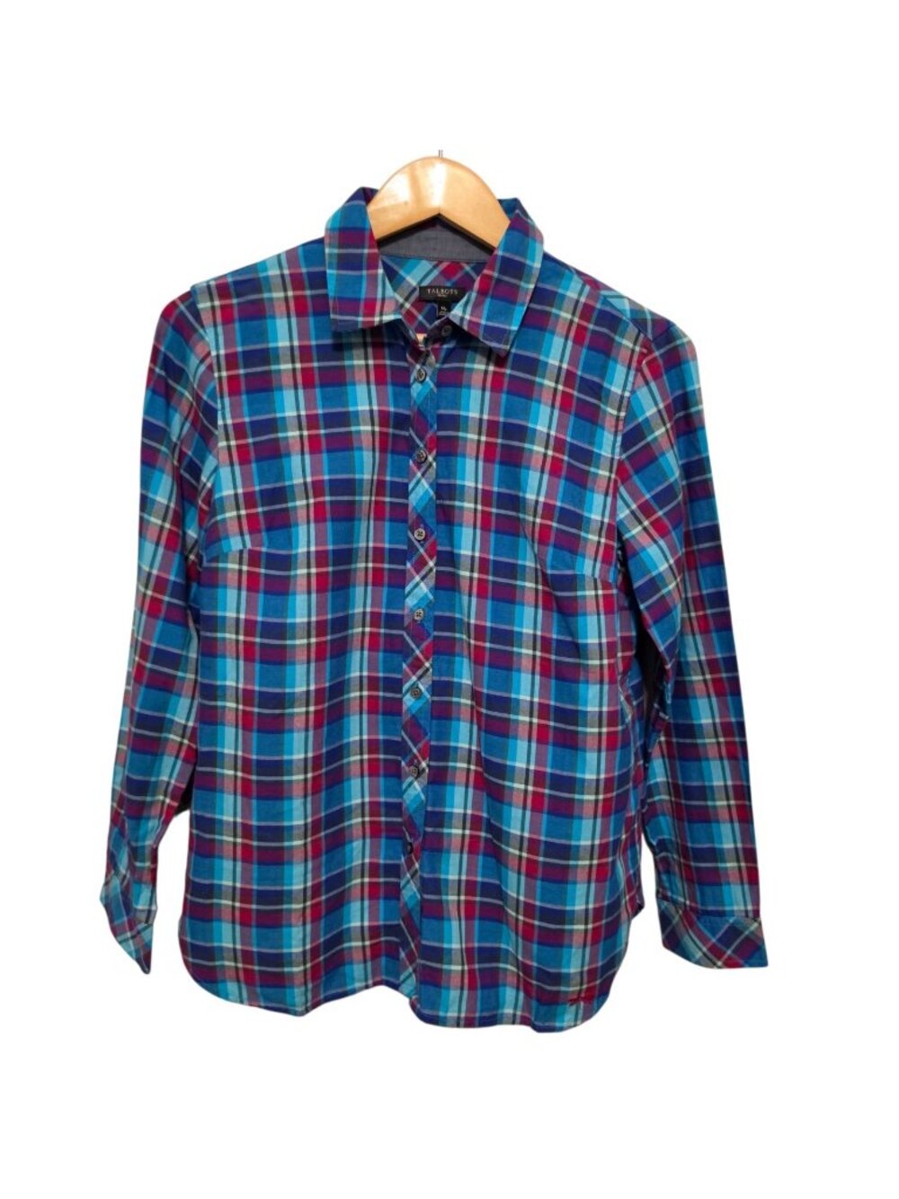 Talbots Petites Plaid Button Front Shirt Women MP Multicolor 100% Cotton